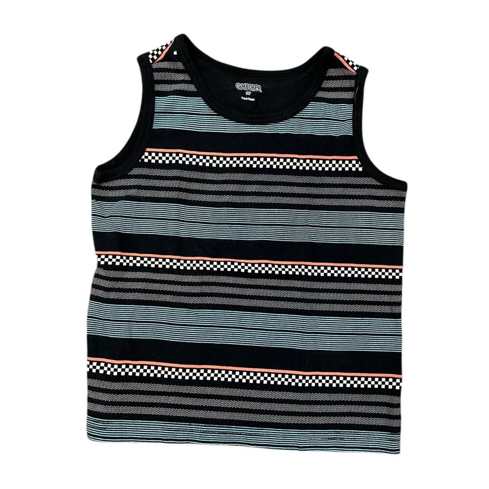 Gymboree Black Tank Top with Light Blue Stripes and Coral Accents